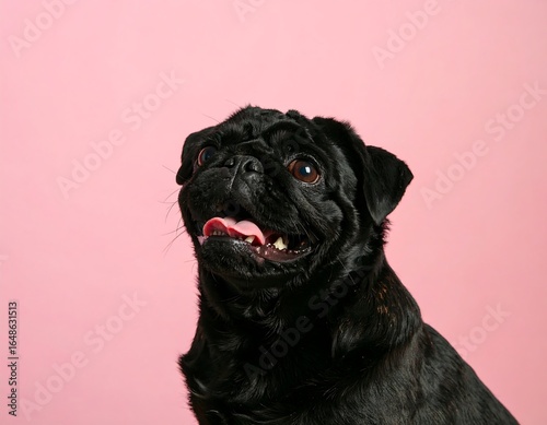 Black pug against pink background (1)