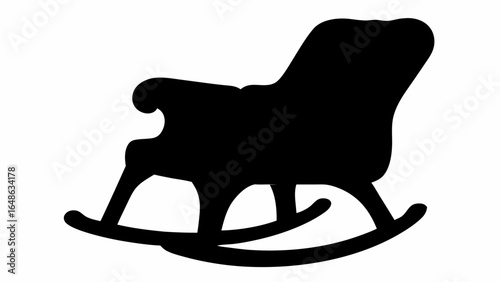 Silhouette of a rocking chair with curved rockers and armrests against a white background design element