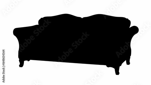 Silhouette of a vintage style couch with curved armrests and ornate legs against a white background
