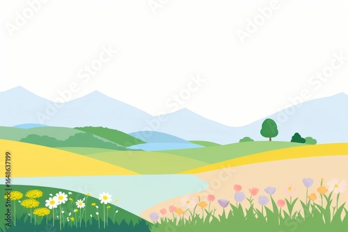 Summer landscape border illustration colorful nature.
