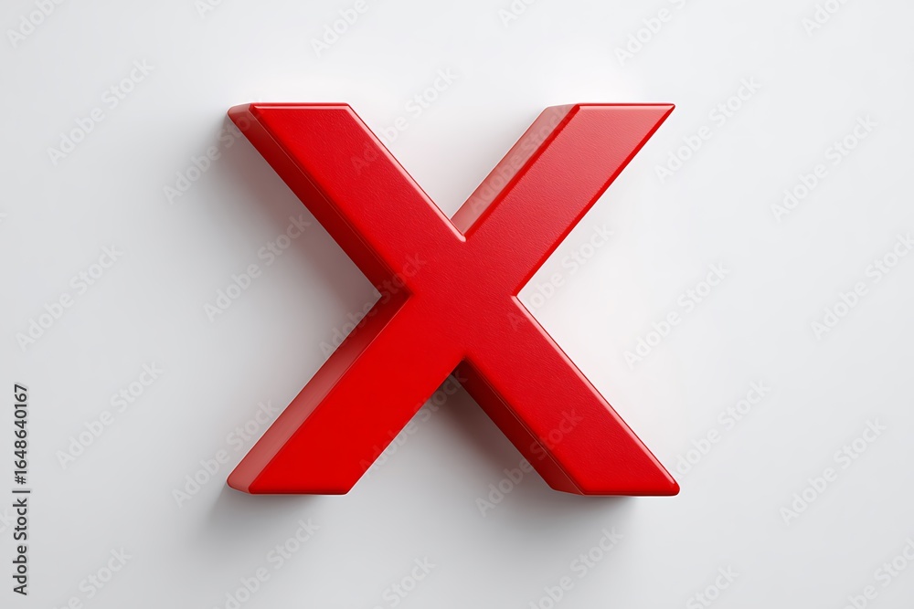 Obraz premium Bold red X symbol displayed on a white backdrop 