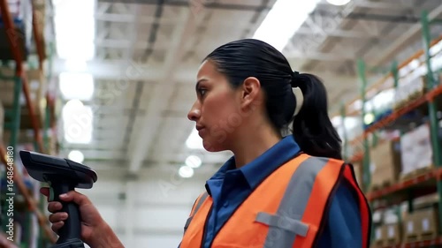 Warehouse Worker Scanning in Inventory with Barcode Scanner