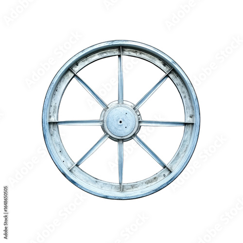 A metallic wheel against a black background