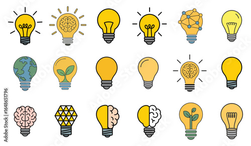 Creative Light Bulb and Idea Icons Collection for Innovation and Solutions