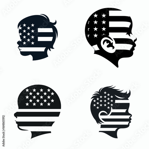 baby head with american flag print on. Independence Day 4th of July Patriotism Usa America Clipart Line Art Vector Illustration. Infant cranium covered a patriotic banner pattern decoration.