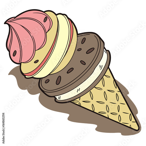 Colorful 3D Ice Cream Cone Creation, Dessert Delight, Fun Environment, Illustration, Whimsical View, Sweet Concept