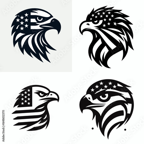 bird head with american flag print on. Independence Day 4th of July Patriotism Usa America Clipart Line Art Vector Illustration. Fowl cranium having stars and stripes design upon.