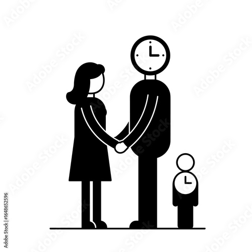 Family with clock-headed father and child