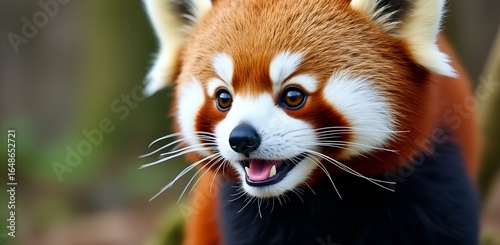 Closeup portrait of a cute red panda with bright eyes and detailed fur in a natural forest setting
