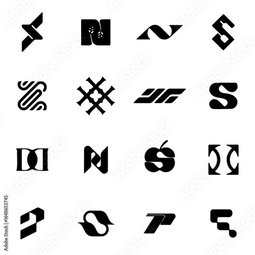 Dynamic abstract logos inspire modern brand identity creation and innovative design projects.