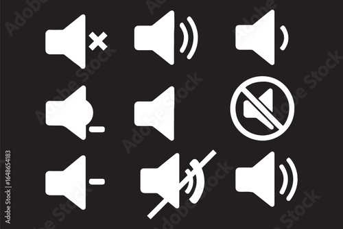 Sound off and on icon, an icon that increases and reduces the sound. Icon showing the mute. A set of sound icons with different Sound signal levels in a flat style. EPS 10 