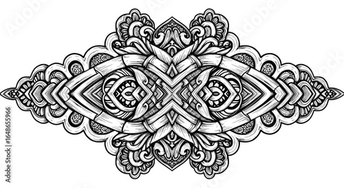 Intricate floral ornament in black and white, perfect for elegant designs and sophisticated backgrounds