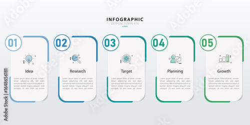 Timeline Creator infographic template. 5 Step timeline journey, calendar Flat simple infographics design template. presentation graph. Business concept with 5 options, gantt vector illustration.