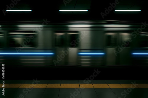 Wallpaper Mural Urban motion blur of a train speeding through a dark, high-tech subway station, with abstract blue light trails in the underground tunnel Torontodigital.ca