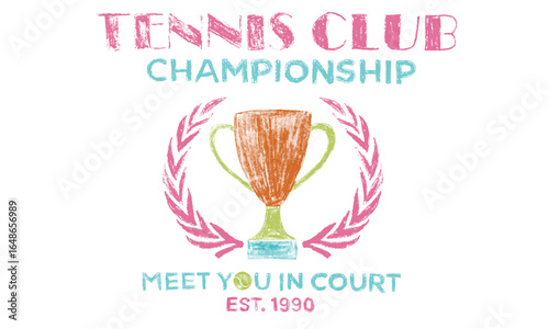 Tennis championship oil pastel logo design. Tennis court graphic design. Tennis club artwork for t shirt, posters, stickers, background and others.