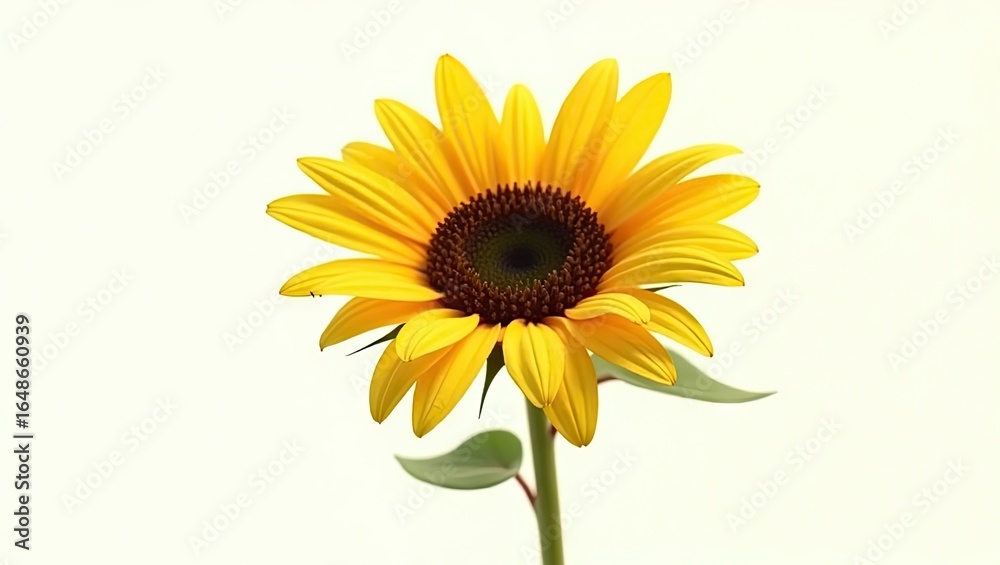 Fototapeta premium Single sunflower against a plain white background.