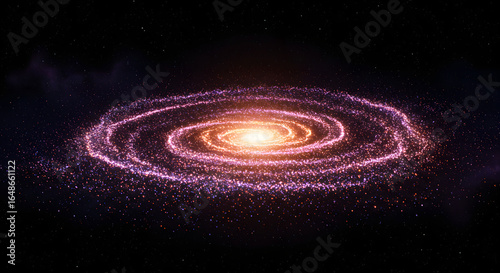 Spectacular Galaxy Formation with Bright Central Core Emitting Energy, Surrounded by Swirling Arms of Stars, Dust, and Gas in Deep