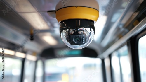 Camera mounted on school bus ceiling, focus on safety for students