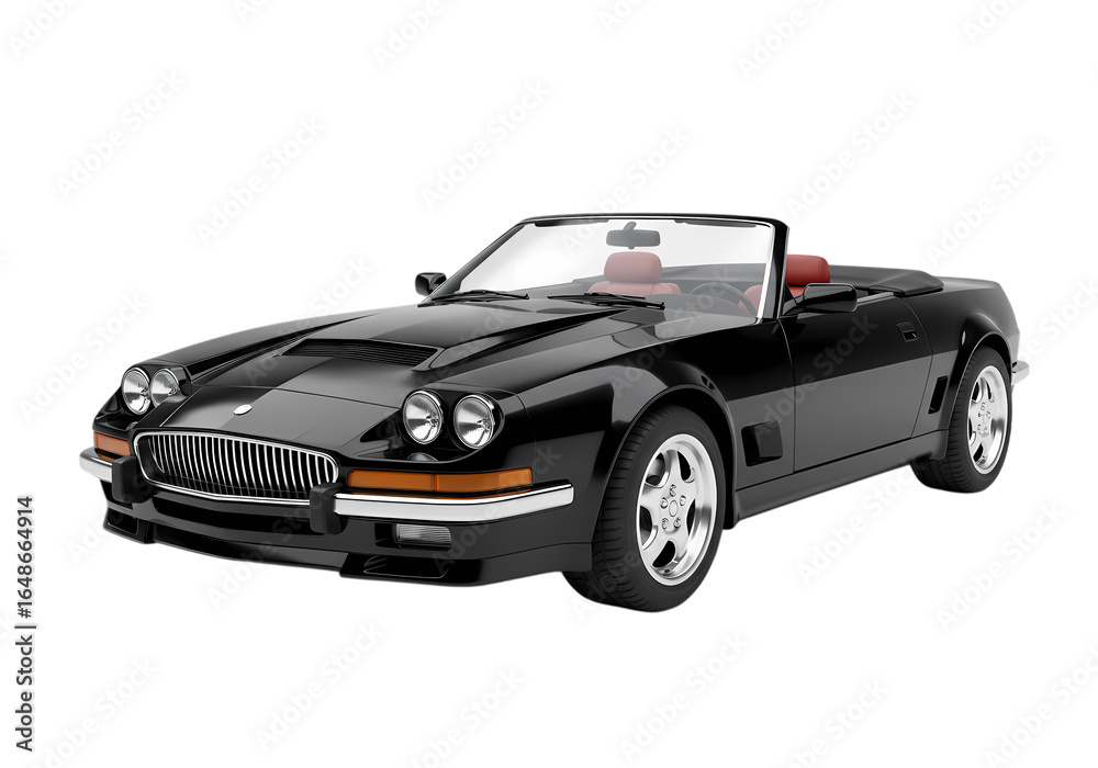 Naklejka premium Sleek Black Convertible Classic Car Photography Luxury Vehicle Detail isolated on transparent background