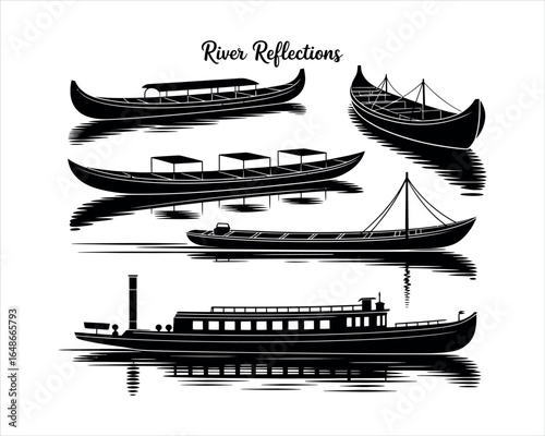 High Quality River Boat Silhouette EPS Vector Template on White Background
