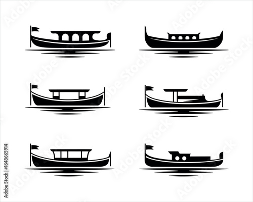 Isolated River Boat Silhouette EPS Vector Template on White Background