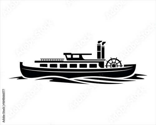 Modern River Boat Silhouette EPS Template Vector Illustration