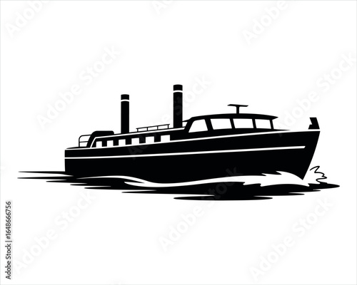 River Boat Silhouette Collection Vector Template on White Background