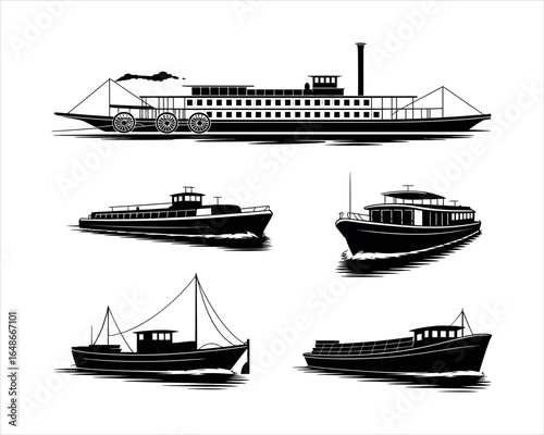 River Boat Silhouette Elegant Vector Graphic Design