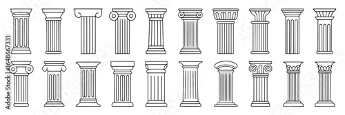 Collection of 20 Classical Architectural Column Styles: Line Art Icons