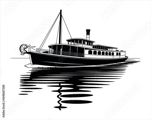 River Boat Silhouette EPS Template Vector Illustration on White Background