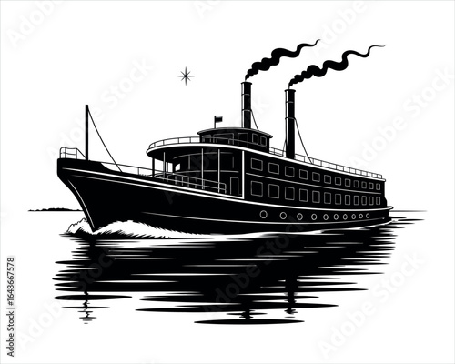 River Boat Silhouette EPS Template with Simple Clean White Background