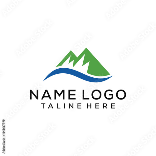 minimalist mountain hill peak water wave lake logo design inspiration