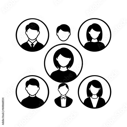 Group of people icons in circles avatars