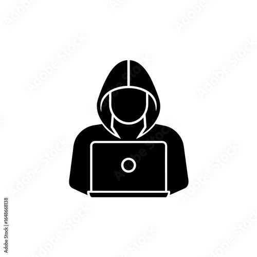 Hacker icon with laptop and hood computer technology
