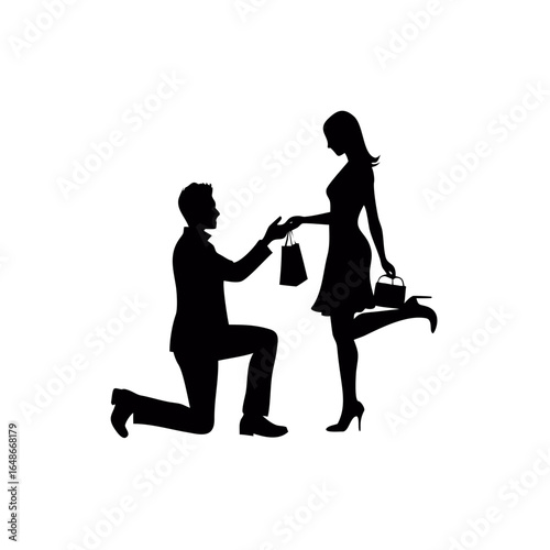Man proposing to woman with purse couple proposal