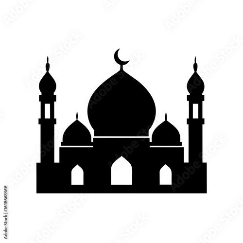 Silhouette of Islamic mosque with dome and minarets