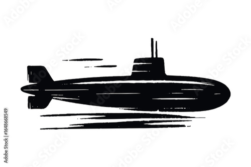 Submarine silhouette bold brush stroke vector illustration