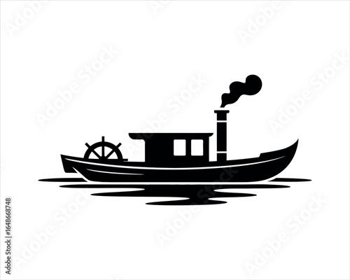 River Boat Silhouette EPS Vector Template on a White Background