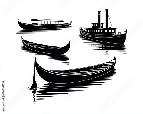 River Boat Silhouette Isolated EPS File Collection