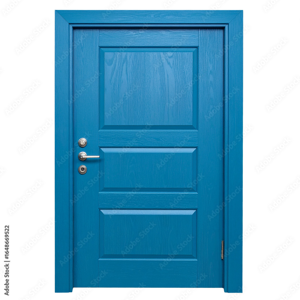 Fototapeta premium Isolated wooden blue front door on a white background