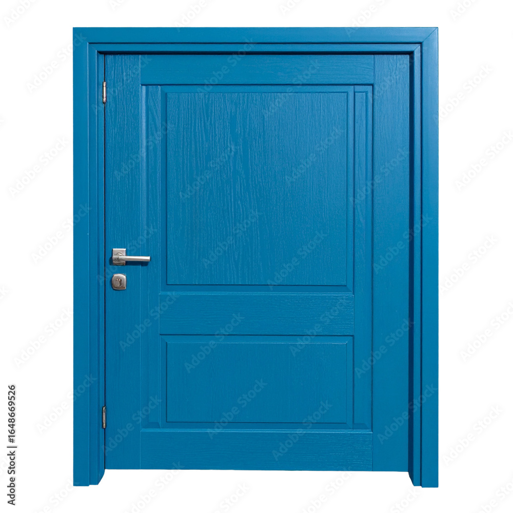 Fototapeta premium Isolated wooden blue front door on a white background