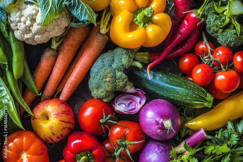 Colorful fresh vegetables assortment, organic farm produce flat lay, healthy cooking ingredients and vegan diet