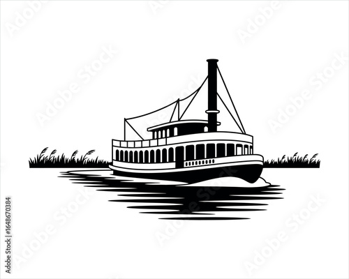 River Boat Silhouette Isolated Vector Art