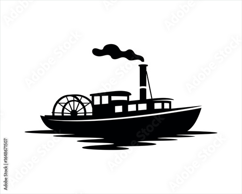 River Boat Silhouette on White Background