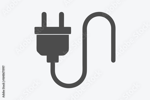 Gray electric plug icon, with cable isolated on white background, simplistic design