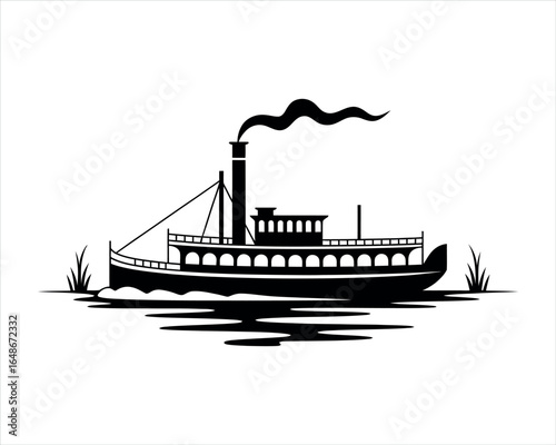 River Boat Silhouette Shadow Effect Vector Template