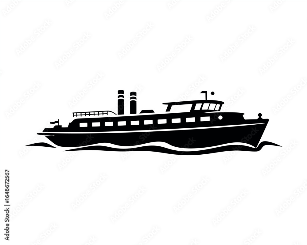 Obraz premium River Boat Silhouette Simple Vector File