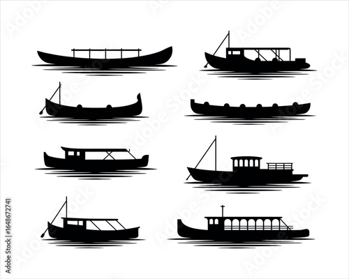 River Boat Silhouette Vector Illustration