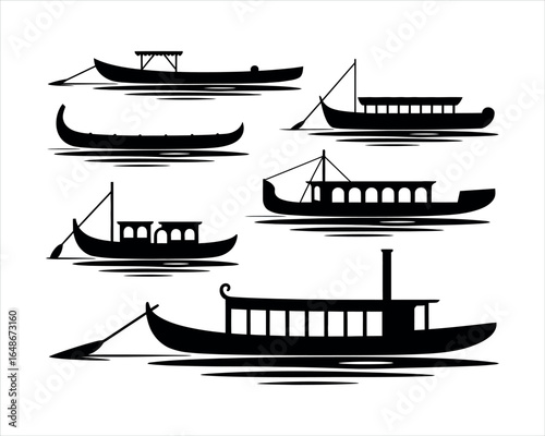 River Boat Silhouette Vector Silhouette Icon Set