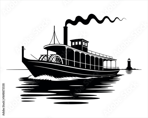 Artistic River Boat Silhouette Collection Vector Template Illustration